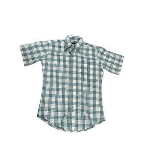 Wrangler western pearl snap short sleeve shirt S plaid turquoise